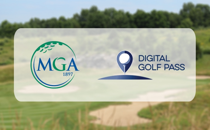 MGA logo and Digital Golf Pass logo with golf course background image