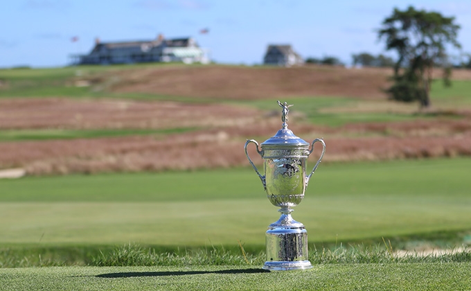 U.S. Open trophy sitting on the grass